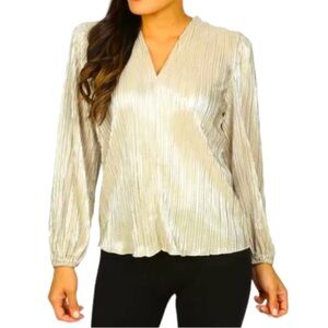 Chenault Metallic Gold V-Neck Women’s long Sleeve Blouse Sz L